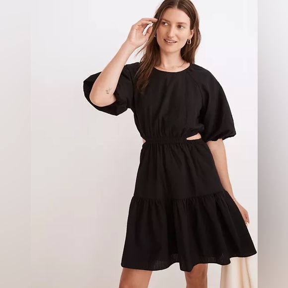 Madewell Seersucker Puff-Sleeve Cutout Mini Dress size XL - Picture 2 of 5